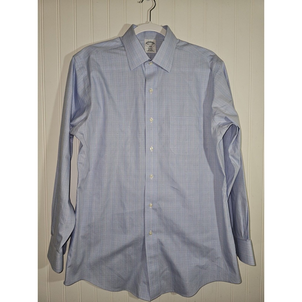 Brooks Brothers Shirt Mens Large 15 1/2 Blue w/Pink Check Regent Button Down